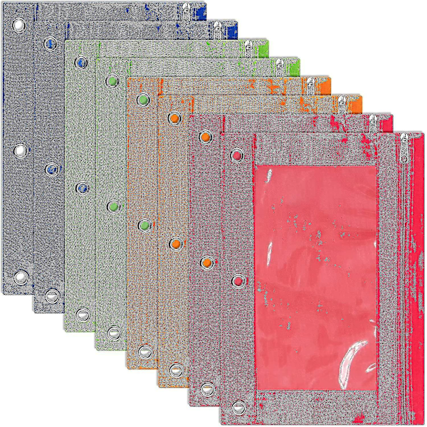 8 kpl läpinäkyviä vetoketjullisia kynäpusseja 3-renkaiseen kansioon - 10x7 tuuman kynäpusseja