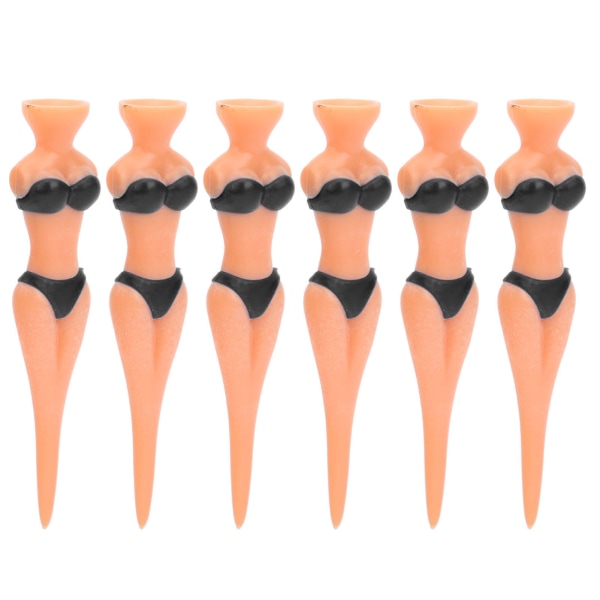 6 stk PE Plastic Golf Tees Beauty Bikini Shape Slitesterk treningsverktøy Tilbehør Svart