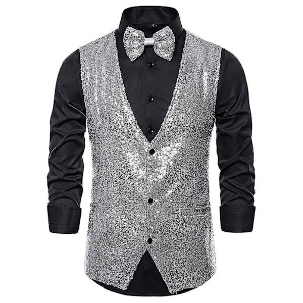Snygg Sequin Casual Väst för Män M Silver