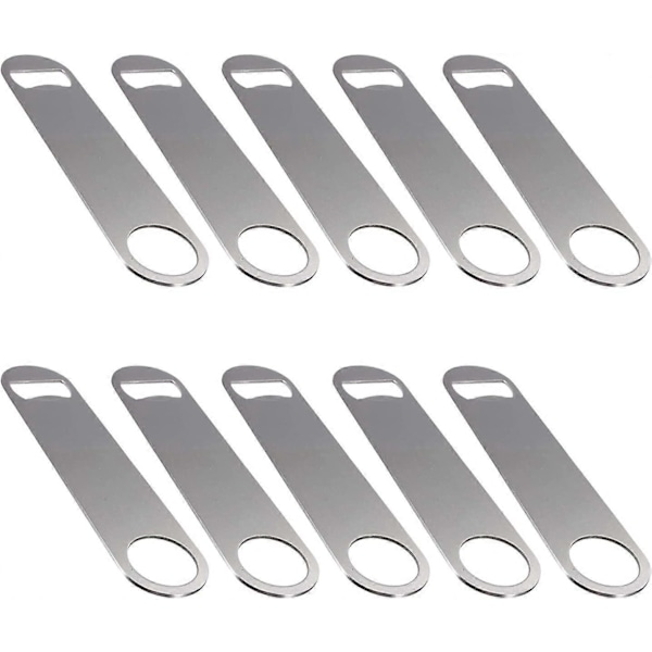 10-pack platta kapsylöppnare i rostfritt stål med belagt handtag, silver