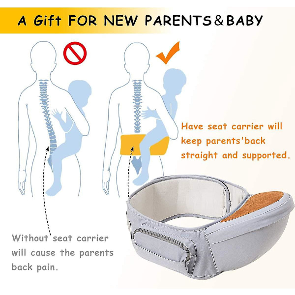 Dww-porte-bb Ventral Ergonomisk Höftsits Pall, Lätt och Andningsbar Ren Bomull, Maximal Bälteslängd 125cm Idealisk För N