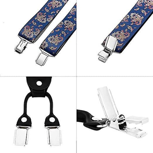 Blå läder elastiska Y-Back hängslen för män med 4 klämmor