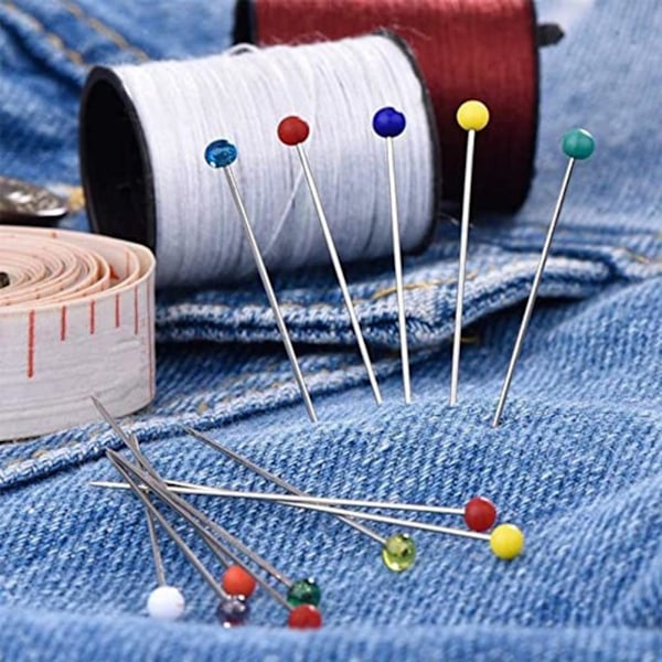 100 kpl 3,2 cm ompeluneuloja Värikkäät lasipallopäiset suorat ompeluneulat ompeluprojekteihin ja DIY-koristeluun