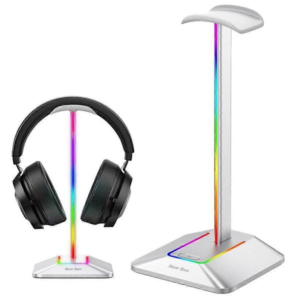 Hodetelefonstativ, RGB Hvit Hodetelefonholder med 3 Port USB Hub Gamer Headset Stativ med Bakgrunnsbelyst Surroundlyd