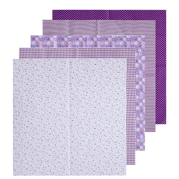 2 sett bomullsstoff vanlig vev trykk stoff DIY sying quilting patchwork 5 farger 50x50cm (lilla)