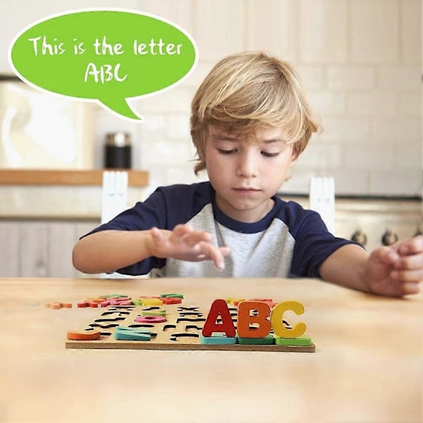 Træpuslespil til børn på 2, 3 og 4 år med 20 brikker med tal og 26 brikker med ABC-alfabetet