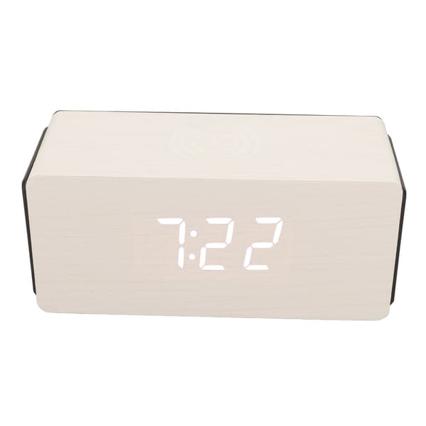 Vit Träklocka Intelligent 4 Växlar Ljusstyrka Bluetooth 15W Trä LED-klocka för Barn
