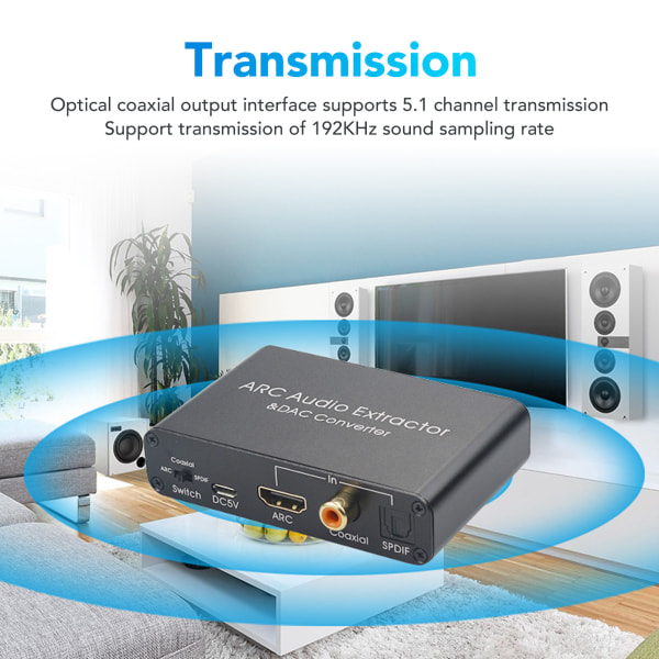 HD Output ARC Sound Extractor 192KHz Optisk SPDIF 3,5 mm hovedtelefonport Digital analog lydkonverter til hjemmebiograf-tv