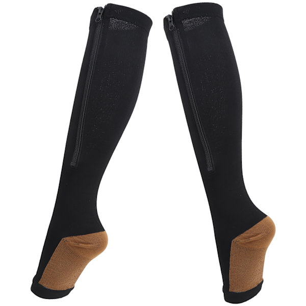 2st mellanrörsformande ven Sportelasticitet Kompressionsstrumpor med dragkedja Vadbantning (dragkedja strumpor (svart kopparbotten) L/XL)