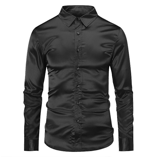 Blank Svart Herr Casual Slim-Fit Långärmad Formal Skjorta 3XL