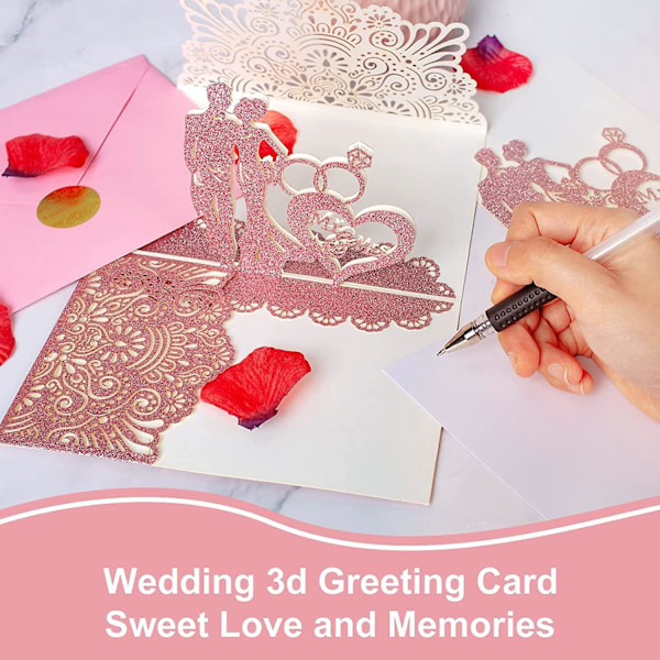 5 Pack 3D Romance Pop Up lykønskningskort med konvolutter til jubilæum, bryllup, kone, mors dag, valentinsdag
