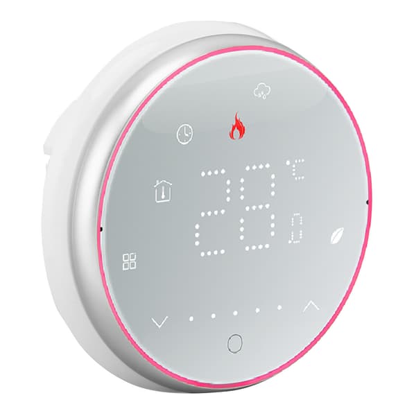 Smart termostat 1 vecka programmerbar LED-display infälld rund digital termostat AC95-240V för vattenvärmesystem vit