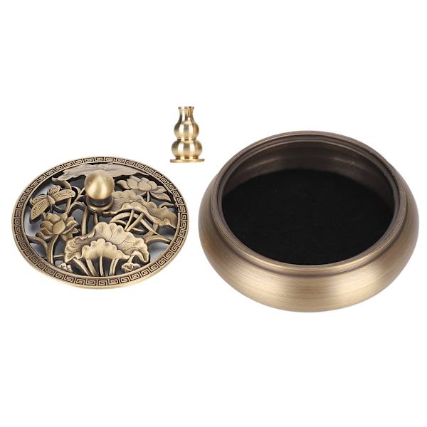 Rökelsebrännare i mässing, legering av metallpinne med lock, buddhistiska tillbehör, rund bottenspis