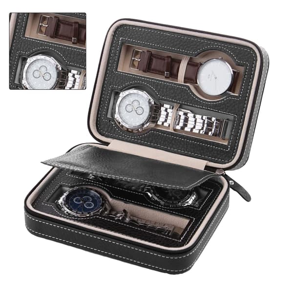 Urkasse Bærbar Lynlås Design Simpel Moderne Ur Opbevaring Organizer Uretui Sort 4 Slots