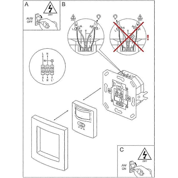 Inomhus Rörelsedetektor, Infälld Väggmontering, Anpassad LED, Infraröd Sensor, Programmerbar, Räckvidd 9m/160, 3 Trådar