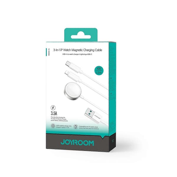 3-i-1-kabel USB-A-kabel med induktiv lader + 1x iPhone Lightning + 1x USB-C 1,2 m hvit