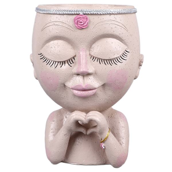 Ansiktsplanter Pot Resin Love Style Lady Head Sukkulent Planter Kvinne Ansikt Blomsterpotte med Dreneringshull Spader for Innendørs Utendørs Hvit