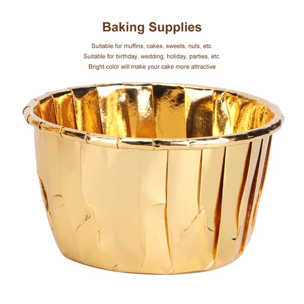 50 stk. dobbeltsidede krøllede papirkopper, varmebestandige bageforme til muffins (guld)
