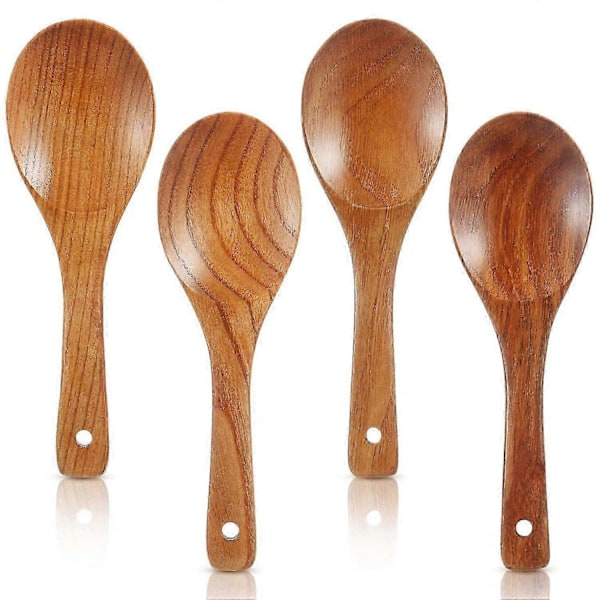 4 Stycken Träskedar 21,5cm Trä Ris Paddel Mångsidig Serveringssked Non-Stick Värmebeständig Matlagning