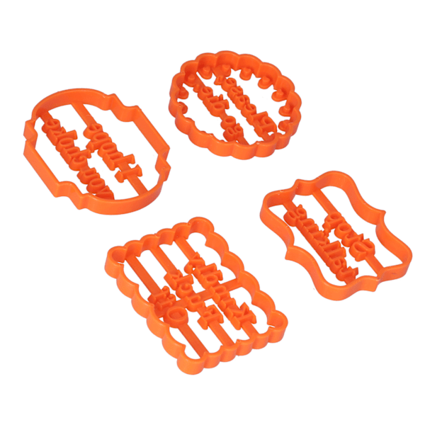 4 stk. kjeksformer i plast med setninger for DIY-baking, til hjem, bursdager og høytider