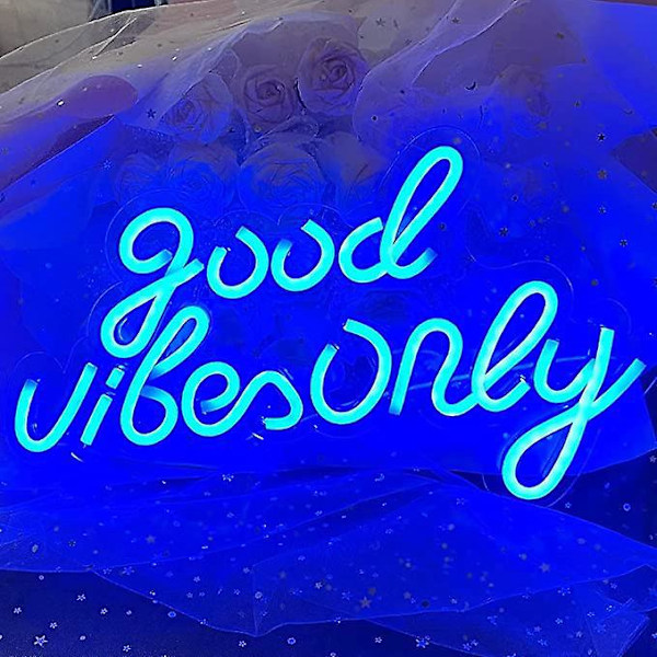 1 st Good Vibes Only LED Neonljus Blå Neonljus Dekoration för Fester, Rum, Hotell, Bar, USB Laddningsbar