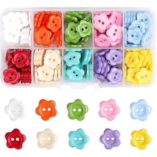 Resin Blomsterknapper 2 Hull Fargerike Knapper 200 stk Blandede Blomster Runde Resin Knapper