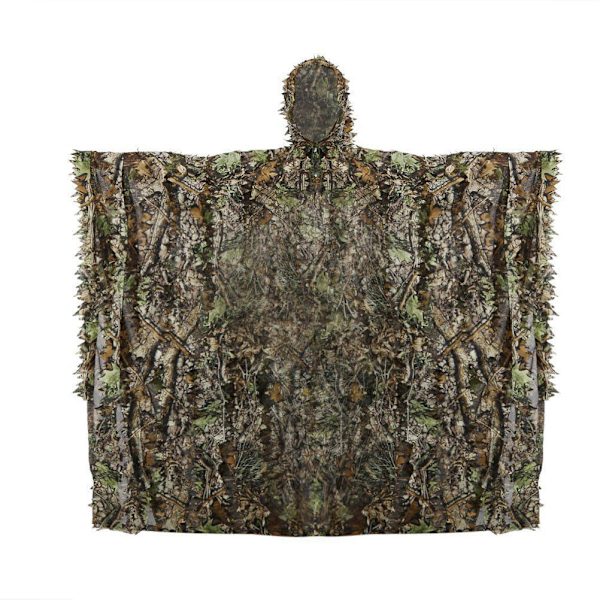 Kamouflage Regn Poncho 3D Löv Ghillie Poncho Huva Vattentät Camo Regnrock för Barn Vuxna Utomhus Camping Vandring