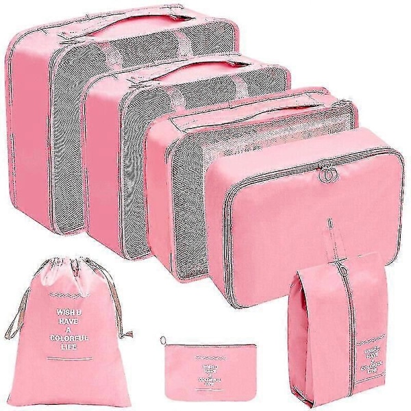 Stor Organizer Set Bagage Resväska Förvaringsväskor Packning Resekub rosa