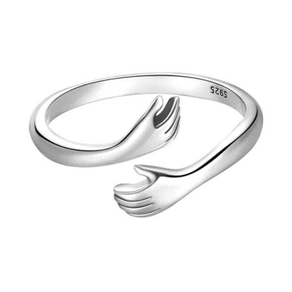 925 Sølv klemring Fasjonabel Allsidig Justerbar Klem Hands Open Ring for datter Mamma Søster Kone Venn Bestemor Hvitt Gull