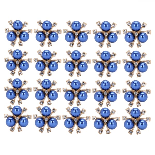 20 st pärlblomma strass DIY kläder manschett brosch mode smycken tillbehör blå