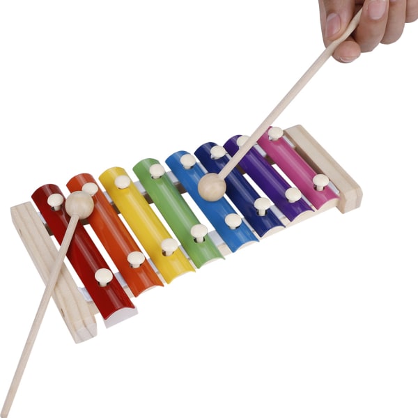 Wood Pine Xylophone 8-Noter 3 mm fargerik aluminiumsplate Perkusjon Toddle Kid Musical Toy