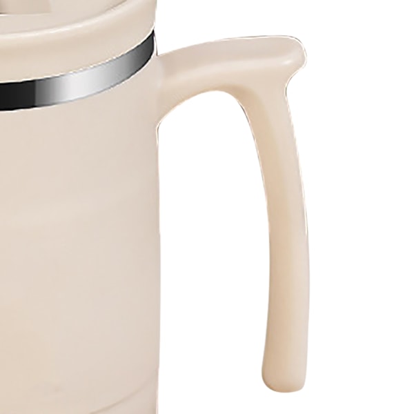 500 ml isolert kaffekopp med lokk, sammenleggbar skje, rustfritt stål, termokopp for te, varm kakao, kald drikke, beige