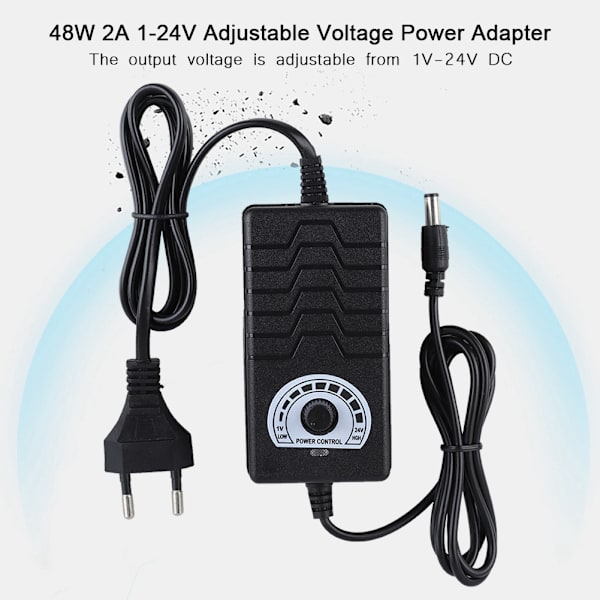 48W 2A 1-24V Justerbar Spenning Strømadapter Motorhastighetskontroll 100-240V EU-plugg