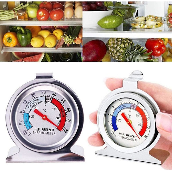 Rostfritt Stål Kylskåpstermometer - 2-pack, med Hängande Krokar