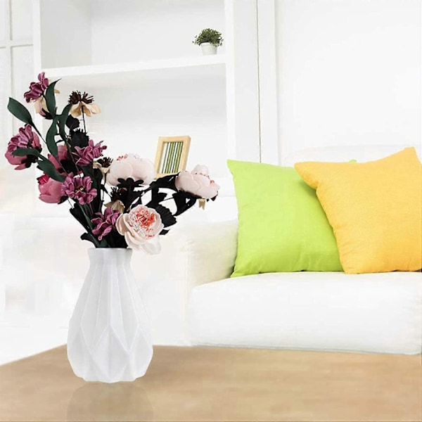 Blomstervase i landlig stil, dekorativ vase, ornamenter laget av plast (Hvit)