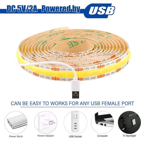 Punktfri USB COB LED-strip, fleksibelt bånd til TV-indretning