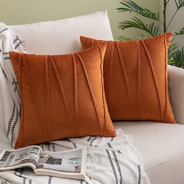 Høst Dekorativ Stripet Fløyel Pynteputetrekk Myke Ensfargede Putetrekk Firkantede Putetrekk for Seng Sofa Bil Stue 2 Stykker 45x45cm