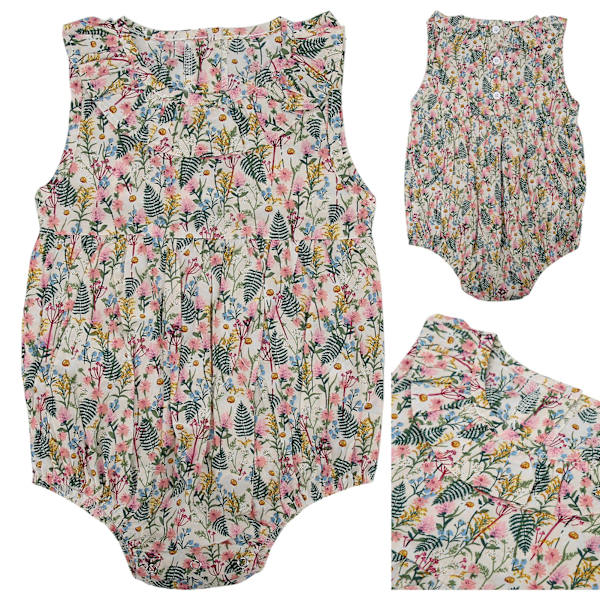 Nyfödd baby blommig jumpsuit sommar ärmlös krage body för spädbarn babykläder aprikos 80cm