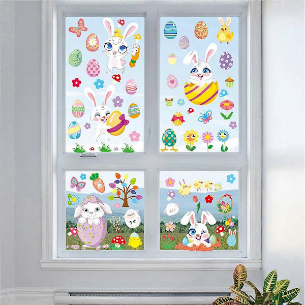 Fönsterdekaler 12 Ark, Vår Sommar Dekoration Statiska Fönsterdekaler, Blommor Fjäril Kanin Ägg Kyckling Design
