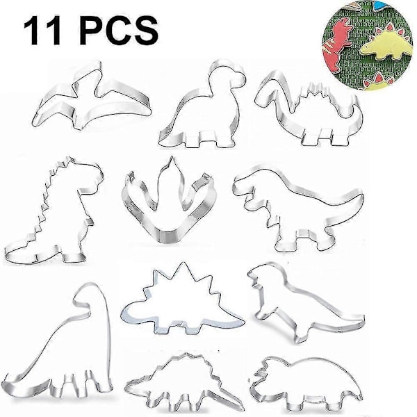 Dinosauruskageform, fondantkageform kompatibel med børns kagebagning, kageformsæt i rustfrit stål, dinosauruskageform 6 stk.