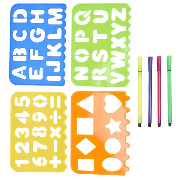 Ritstencilkit Barn Nummer Bokstav Form Ritningsmall Linjal Penna Vitt Papper Set Lärverktyg
