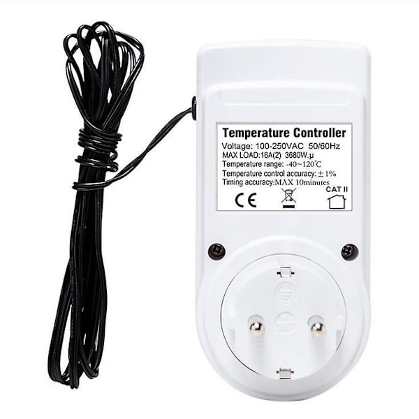 Digital Temperaturkontroller Termostat Uttag Värme Kylning med Sond, LCD Uttag Temperaturkontroller Timer, Vit, 17*6*7cm
