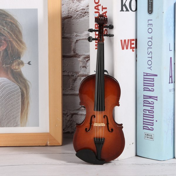 Trä miniatyr fiol modell Mini musikinstrument modell prydnader med presentförpackning