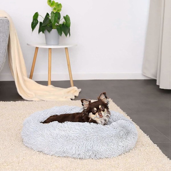 Rund Hundekurv Kattepute Donutkurv 50 cm Ytre Dimensjoner Lysegrå