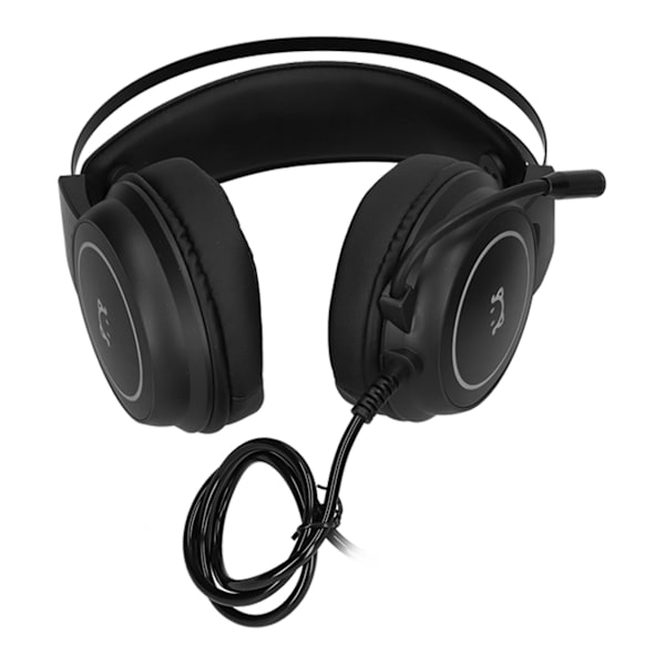 Headset för spel med huvudmontering, 50 mm högtalarenhet, stereo 360° allround riktningsbestämd böjbar hörlur, svart