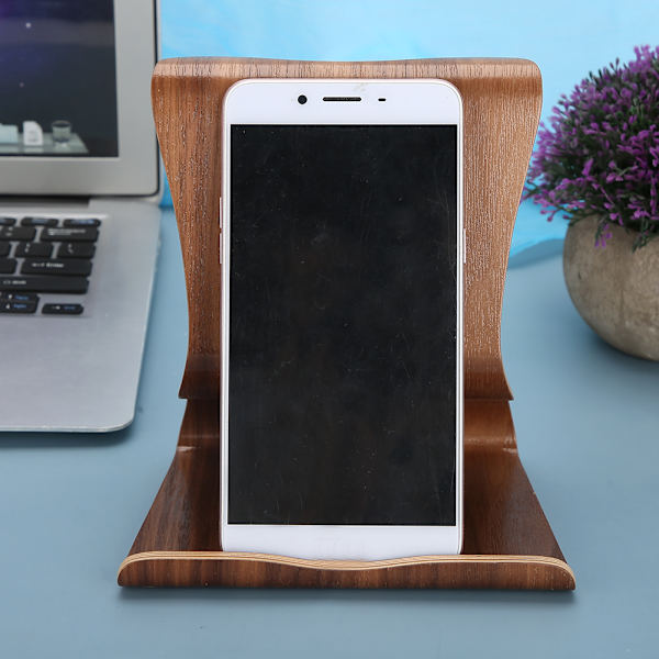 Træ mobiltelefon stativ bordplade tablet holder beslag til seng side kontor skrivebord brun