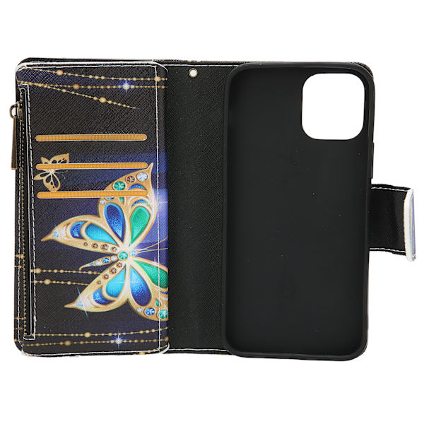 Mobiltelefonskyddsfodral Telefonmålad dragkedjeväska med handledsrem för IPHONE 12 PROBig Butterfly