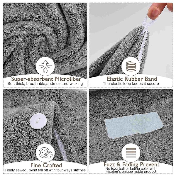 Snabbtorkande Mikrofiber Hårhandduk 3-pack - Mjuk, Absorberande Badturban för Kvinnor (Rosa, Blå, Grå)