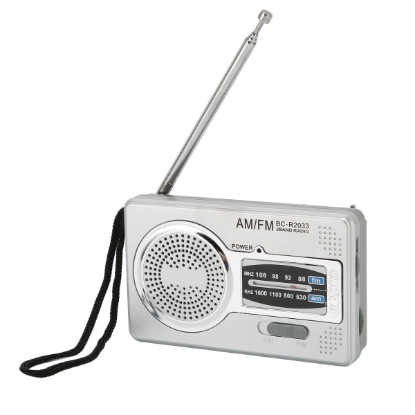 AM FM Transistorradio DSP-chip Bärbar Fickradio Miniradio med Högtalare Hörlursuttag Silvergrå