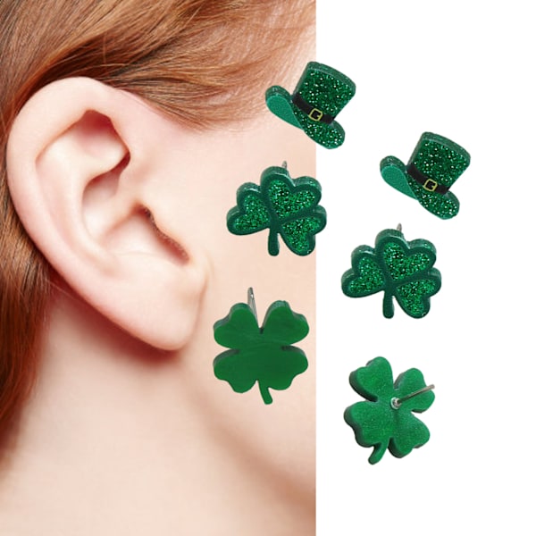 3 par Patrick Day örhängen Fashionabla lyckliga gröna shamrock hatt örhängen för fester